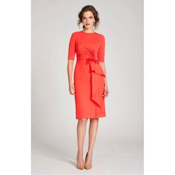 Rickie Freeman for Teri Jon Sheath Dress Womens 2 Red Ruched Flower Detail Gala - Picture 1 of 16